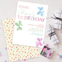 Pop On Over 1st Birthday Balloon Animal Invite
