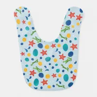 Summer beach with starfish, shells and pebbles baby bib