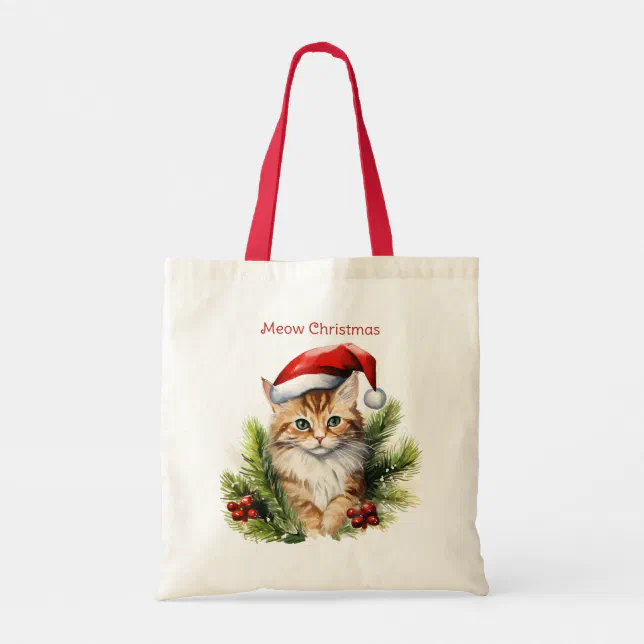 Cute Kitten as Santa Christrmas Cat Watercolor Art