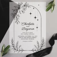 Black Floral Star Modern Arch Wedding Vellum Invitations