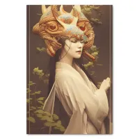 Vintage Japanese Woman Dragon Headpiece Fantasy Tissue Paper