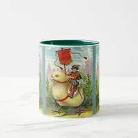 Vintage Easter Riding a Giant Baby Chick, ZSSG Two-Tone Coffee Mug