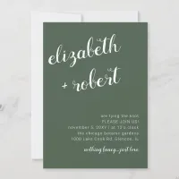 Rustic Green Minimalist Script Calligraphy Wedding Invitation