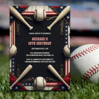 Modern Black Boys Sport Baseball Birthday Party Invitation