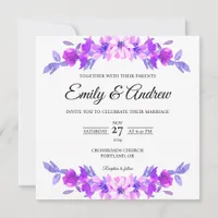Purple Arch Floral Watercolor Square Wedding Invitation