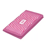 Monogram Pink & White Wavy Stripes Psychedelic Trifold Wallet