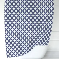 Navy Blue and White Geometric Shower Curtain