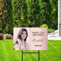 Birthday party custom photo rose gold pink female sign