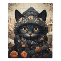 Adorable Black Cat in a Scarf and Hat Jigsaw Puzzle