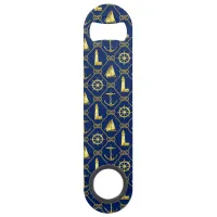 Navy Blue and Gold Nautical Maritime Sailboat Bar Key