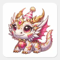 Fancy Pink and Gold Dragon Girl's Birthday  Square Sticker