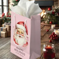 Pink Vintage Retro Santa Claus Christmas Small Gift Bag