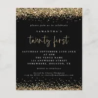 Budget Gold Glitter 21st Black Party Invitation