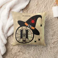 Monogram H Halloween Sky Witch Spiders Name Throw Pillow