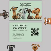 Watercolor Crazy Dog Groomers Boutique  QR Code Business Card