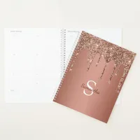 Rose Gold Glitter Sparkle Drip Monogram Name Planner