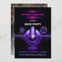 Neon DJ Music Graduation Party Photo Invitation