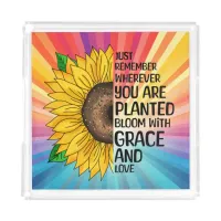 Inspirational Quote and Hand Drawn Sunflower Acrylic Tray