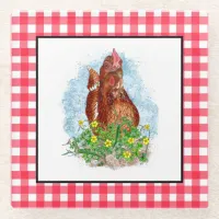 Hand drawn Chicken Art Glass Coaster