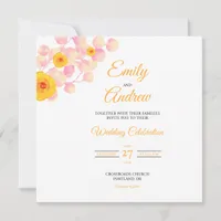 Yellow Rose Leaf Floral Watercolor Square Wedding Invitation