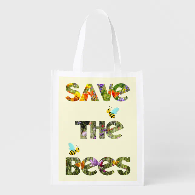 Save the  bees - cute foraging bees grocery bag