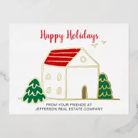 Cute Winter House Real Estate Corporate Business  Foil Holiday Postcard