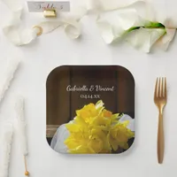 Rustic Daffodils and Barn Wood Country Wedding Paper Plates
