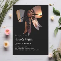 Black photo bow elegant Quinceanera Invitation
