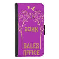 Monogrammed Gold Trees with Birds on Purple | Samsung Galaxy S5 Wallet Case