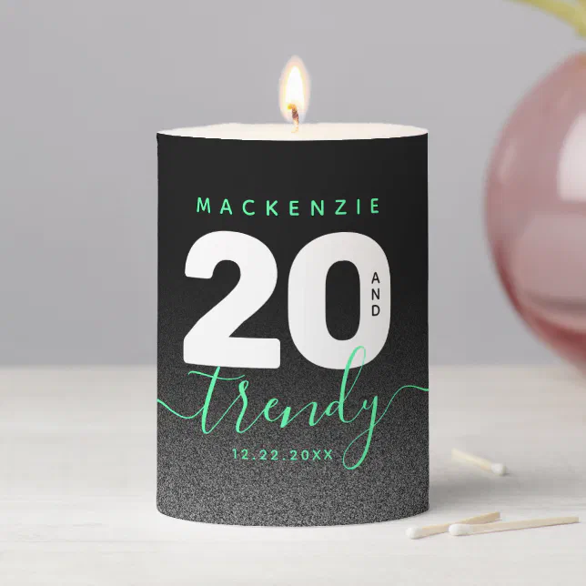 Modern Girly Mint Green 20 and Trendy Pillar Candle