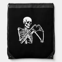 Skeleton Heart Hands Sign Halloween Costume Retro  Drawstring Bag