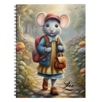 Cute mouse girl on her way to school,personalized  notebook