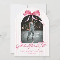 Coquette Pink Ribbon Arch Photo Graduation  Invitation