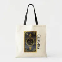 Dark Zodiac Astrology: Virgo Black Gold Name Tote Bag