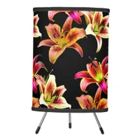 Elegant Trio of Yellow Pink Daylilies Floral Tripod Lamp