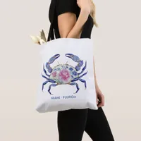 Floral Crab Coastal Nautical Beach Wedding Tote Bag