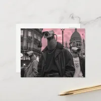 surreal surveillance camera pigeons pink grey postcard