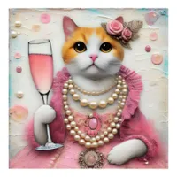 Adorable Cat Pink Dress With Pearls with Drink Acrylic Print