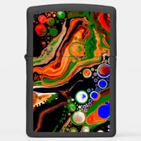 Orange, Blue, Green, Black Digital Fluid Art   Zippo Lighter