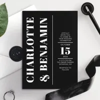 Modern Vertical Bold White And Black Wedding Invitation