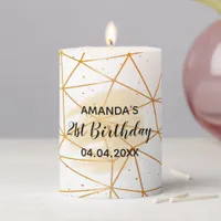 21st birthday gold geometric pattern white pillar candle