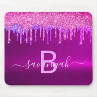 Purple blush pink glitter sparkle monogram name mouse pad