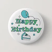 Blue and Sage Green Happy Birthday   Button