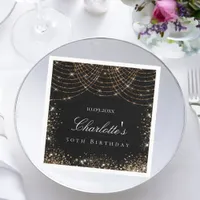 Birthday black gold glitter dust name elegant glam napkins