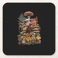 Cottagecore  Goblincore Mushroom Foraging Square Paper Coaster