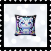 Cute Kids Holographic White Tiger | Throw Pillow