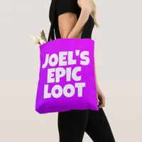 Boys Birthday Epic Loot Gamer Neon Purple Custom Tote Bag