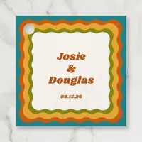 Wavy Border Retro 70s Vintage Aesthetic Wedding  Favor Tags