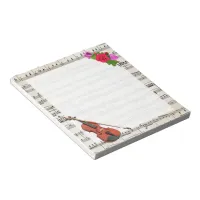 Vintage Sheet Music with Violin and Roses Notepad