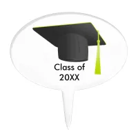 Graduation Class of 20XX Black Cap Oval Cake Pick